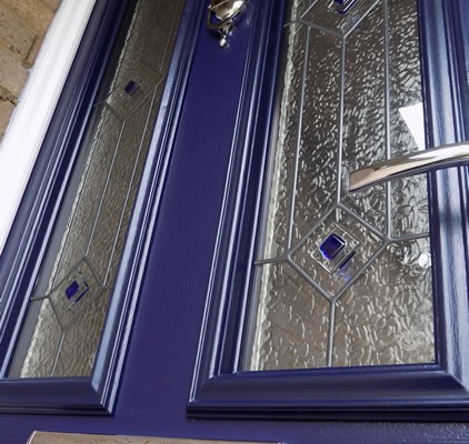 Blue composite door close up