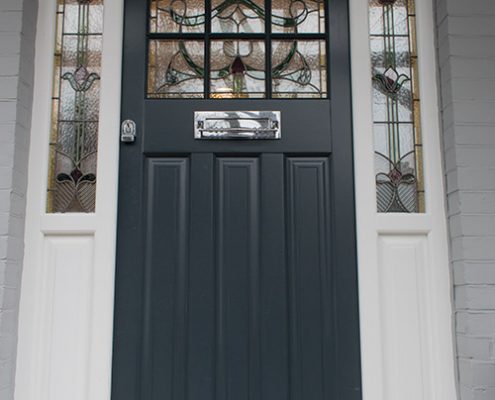 Grey timber front door