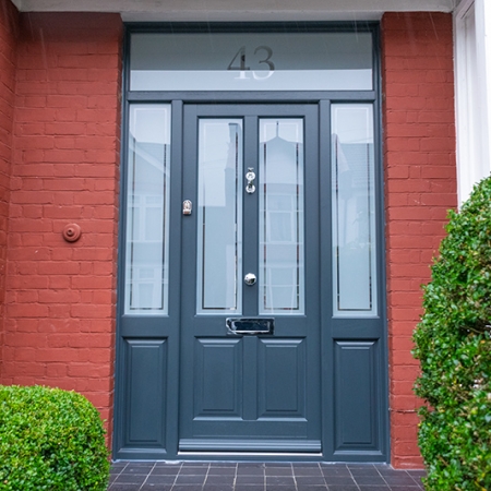 Grey timber front door