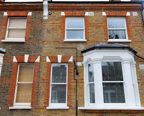Timber windows maida vale White timber sash bay window