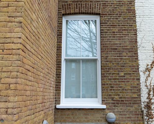 White timber sash window installation