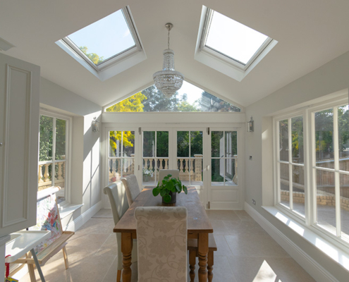Internal view of kitchen extension with bifold doors