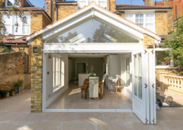 Timber bifold doors open Timber bifold doors open on extension