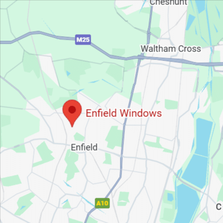 Map of Enfield, North London showing Enfield Windows showroom location